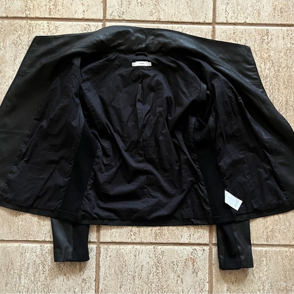 VINCE Size Large Goat Leather Moto Jacket Black wool knit panel Scuba neck NWOT - Picture 13 of 13